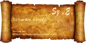 Sztanko Ernő névjegykártya